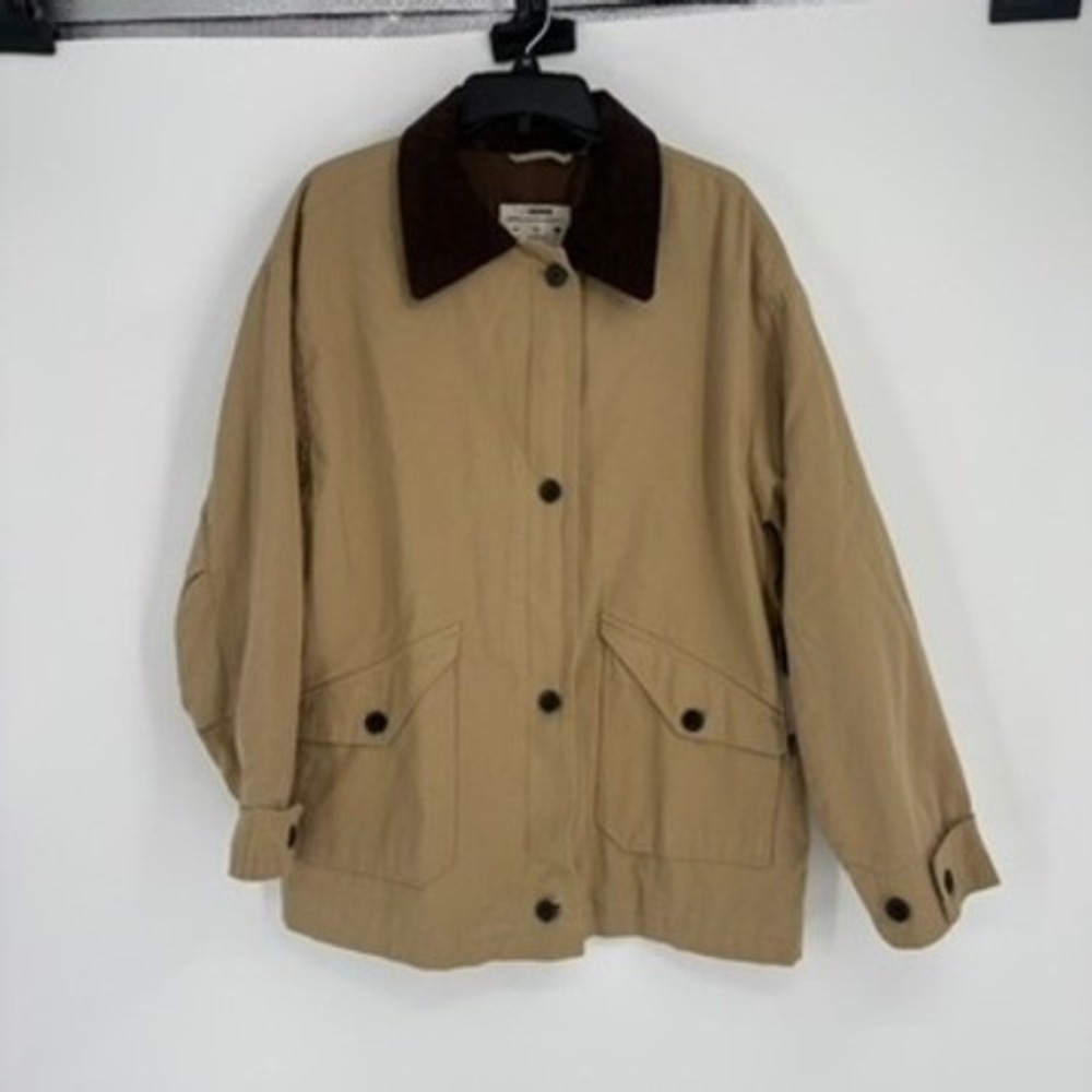 NWT CI SONO Women's Khaki Chore Barn Jacket Corduroy Collar Zip Button Front M